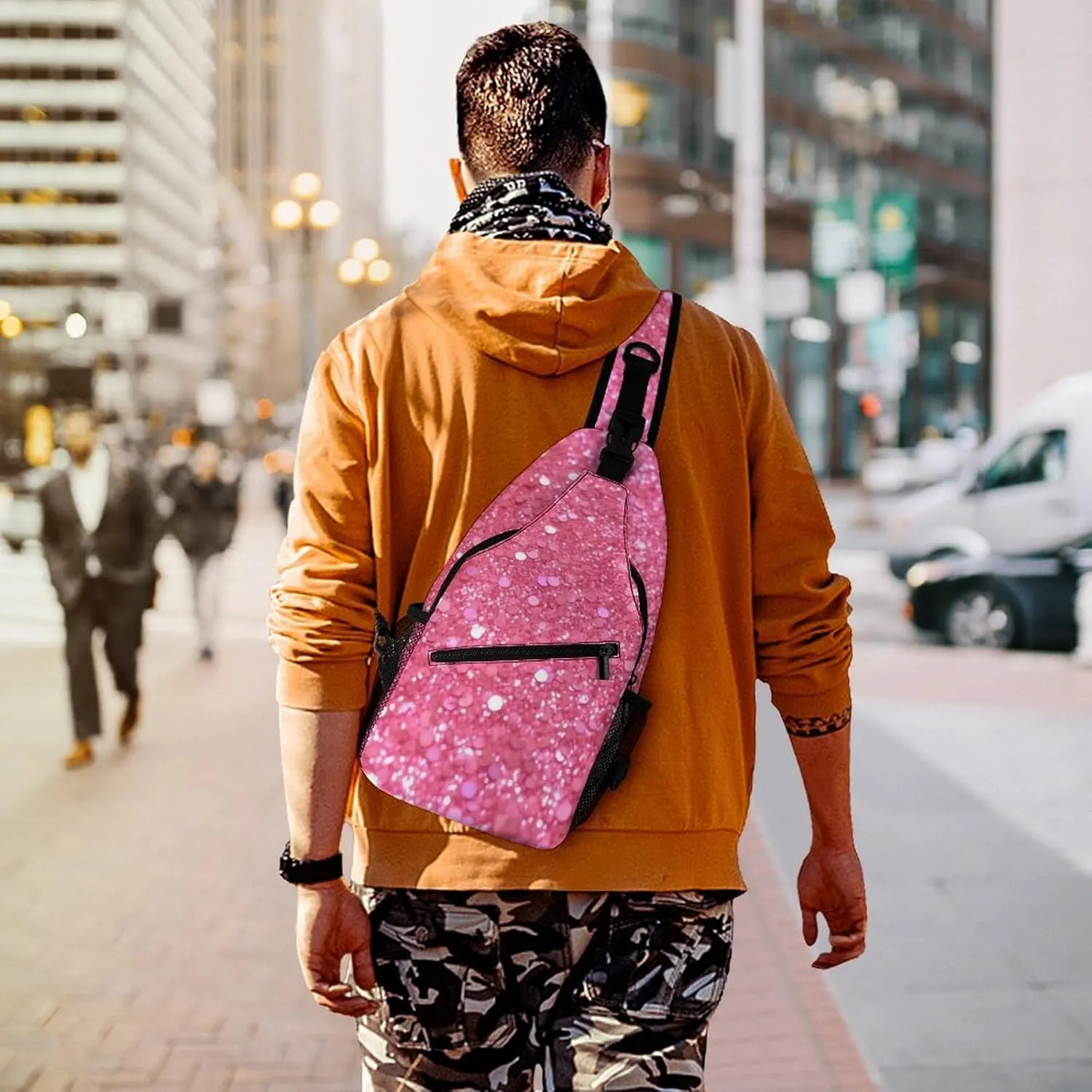 Crossbody Bag for Women Men Chest Bag Teal And Gold Marble Sling Bag Crossbody Shoulder Bag Sling Backpack