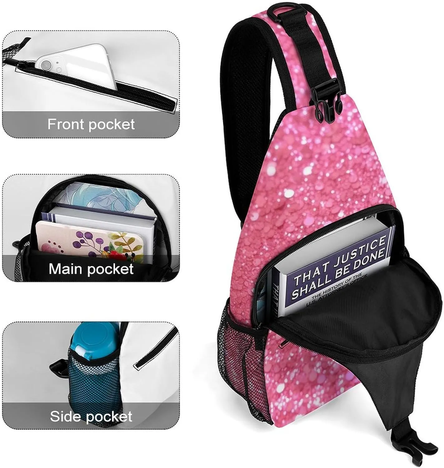 Crossbody Bag for Women Men Chest Bag Teal And Gold Marble Sling Bag Crossbody Shoulder Bag Sling Backpack