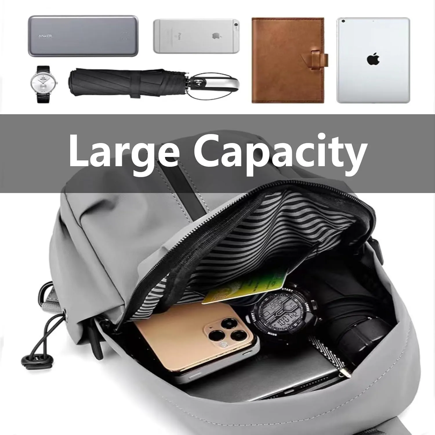 Crossbody Sling Bag for Men and Women,Waterproof Chest Bag Traveling Backpack Hiking Daypack Messenger Bag(Dark Grey)