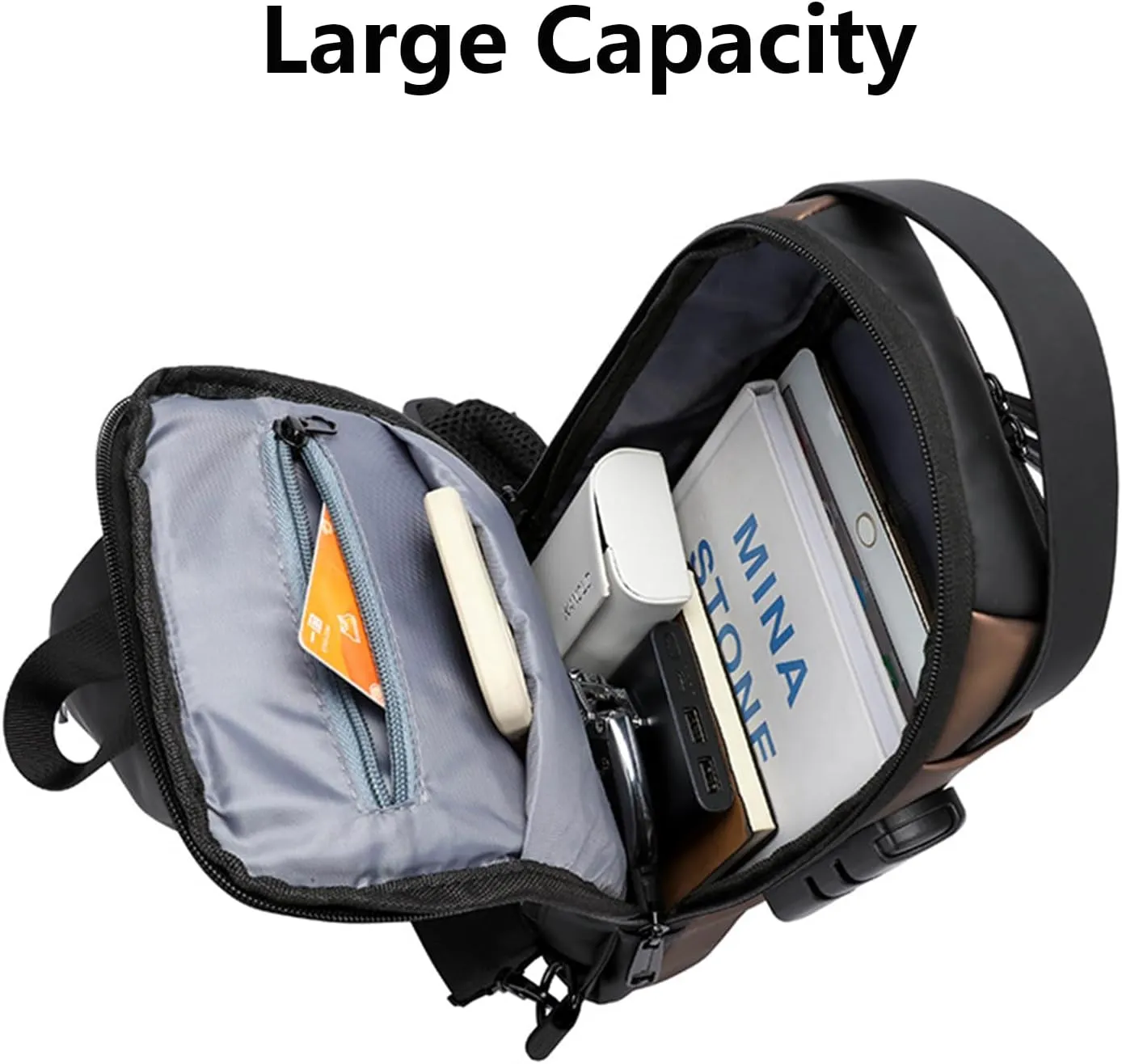 Crossbody Sling Bag for Men and Women,Waterproof Chest Bag Traveling Backpack Hiking Daypack(Blue brown)