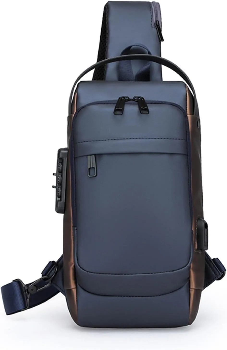Crossbody Sling Bag for Men and Women,Waterproof Chest Bag Traveling Backpack Hiking Daypack(Blue brown)
