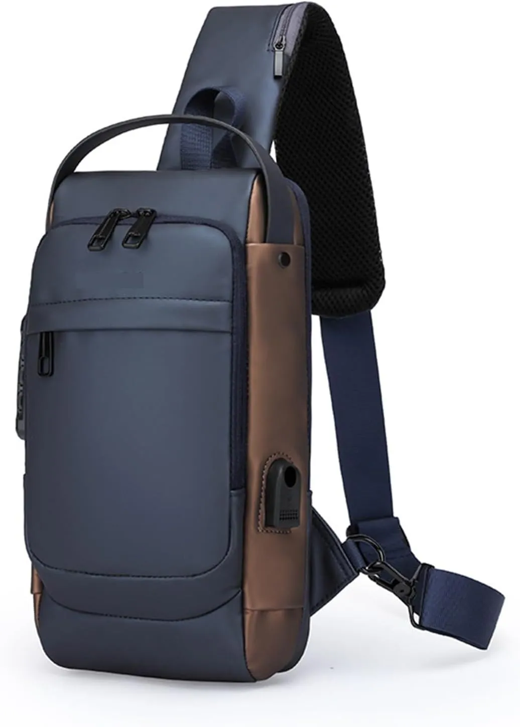 Crossbody Sling Bag for Men and Women,Waterproof Chest Bag Traveling Backpack Hiking Daypack(Blue brown)