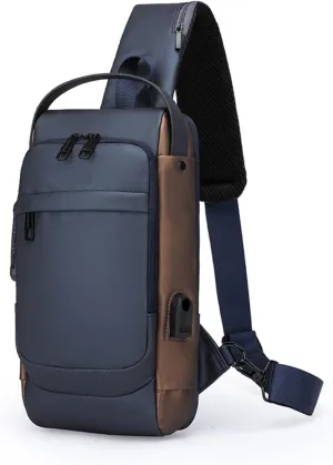 Crossbody Sling Bag for Men and Women,Waterproof Chest Bag Traveling Backpack Hiking Daypack(Blue brown)