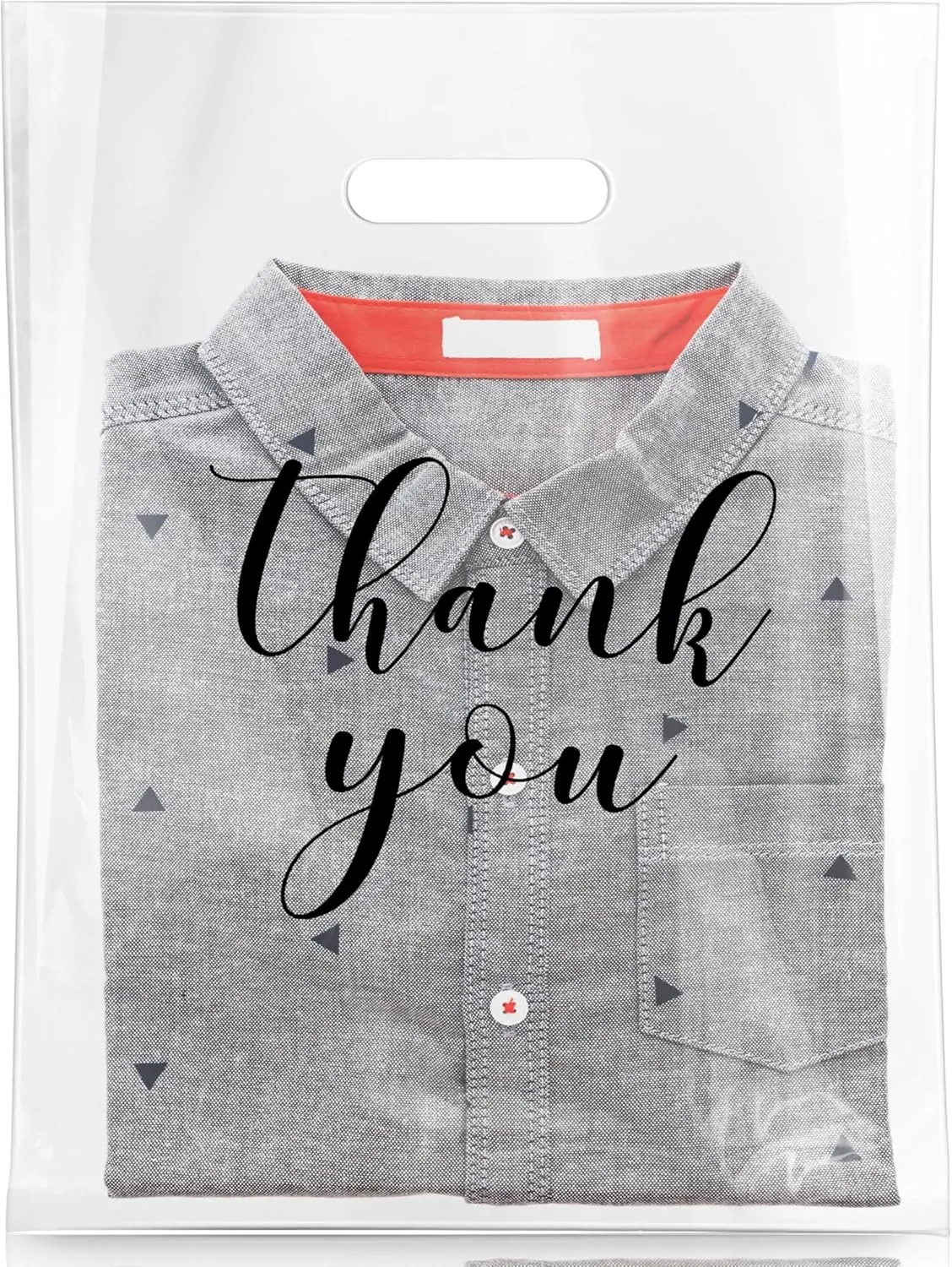 Crtiin 100 Pcs Clear Merchandise Bags Thank You Shopping Bags with Die Cut Handles T Shirt Plastic Packaging for Small Business Retail Boutique Stores Gifts(15 x 18 Inch)