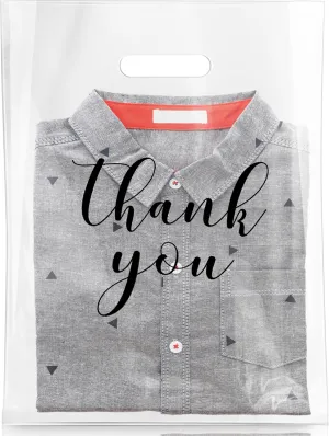 Crtiin 100 Pcs Clear Merchandise Bags Thank You Shopping Bags with Die Cut Handles T Shirt Plastic Packaging for Small Business Retail Boutique Stores Gifts(15 x 18 Inch)