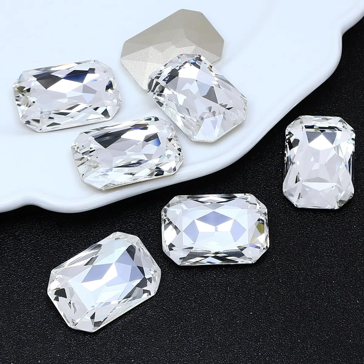 Crystal Large Rhinestones, Pointback Octagon Shape Gemstone Stones Faceted Glass Beads for Craft Jewelry Making DIY Dress Shoes, 27 * 18.5mm 8 Pieces