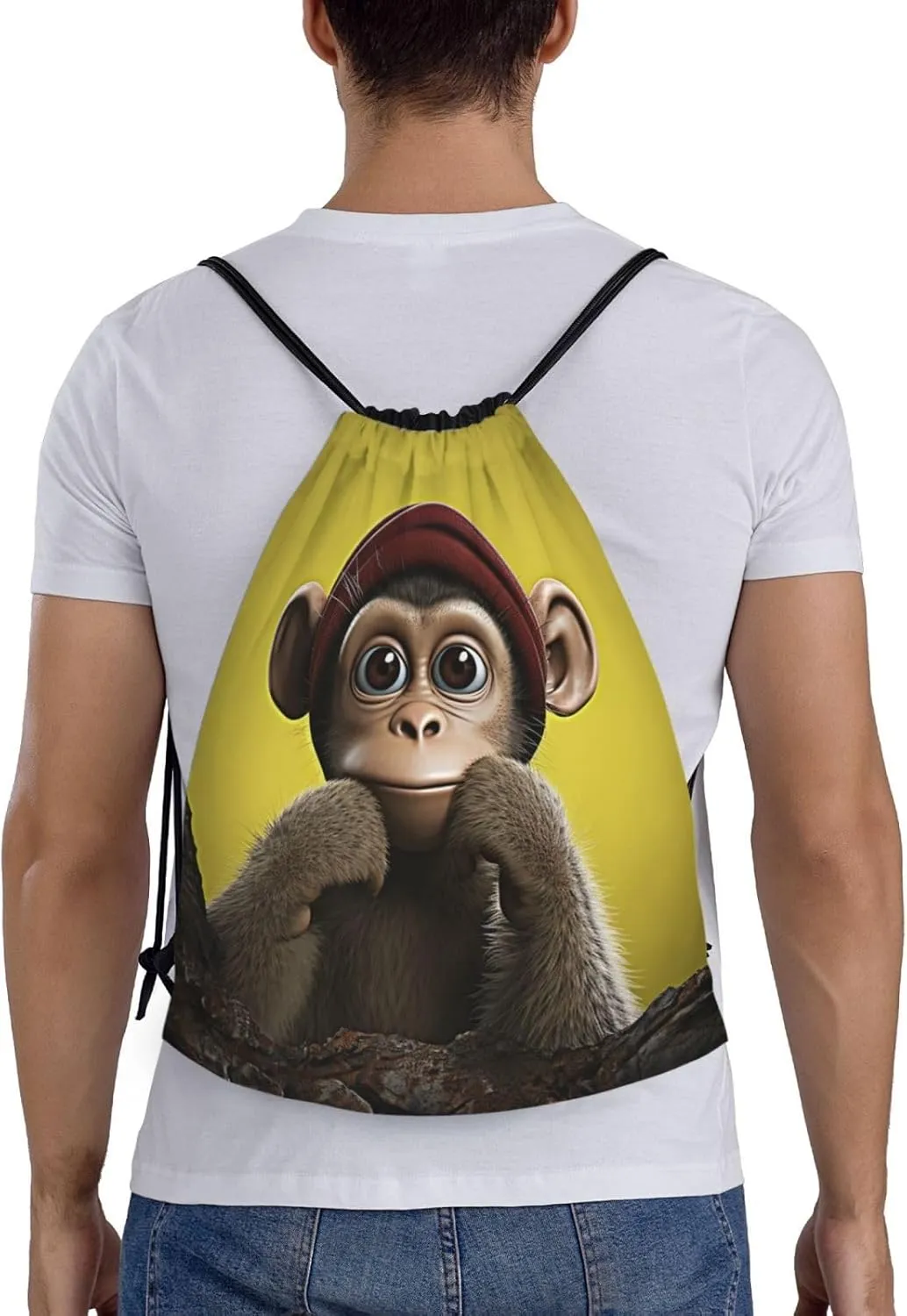 Curious Monkey Drawstring Bag Women Men Drawstring Backpack Waterproof Lightweight Gym Sackpack Yoga Bag,Small