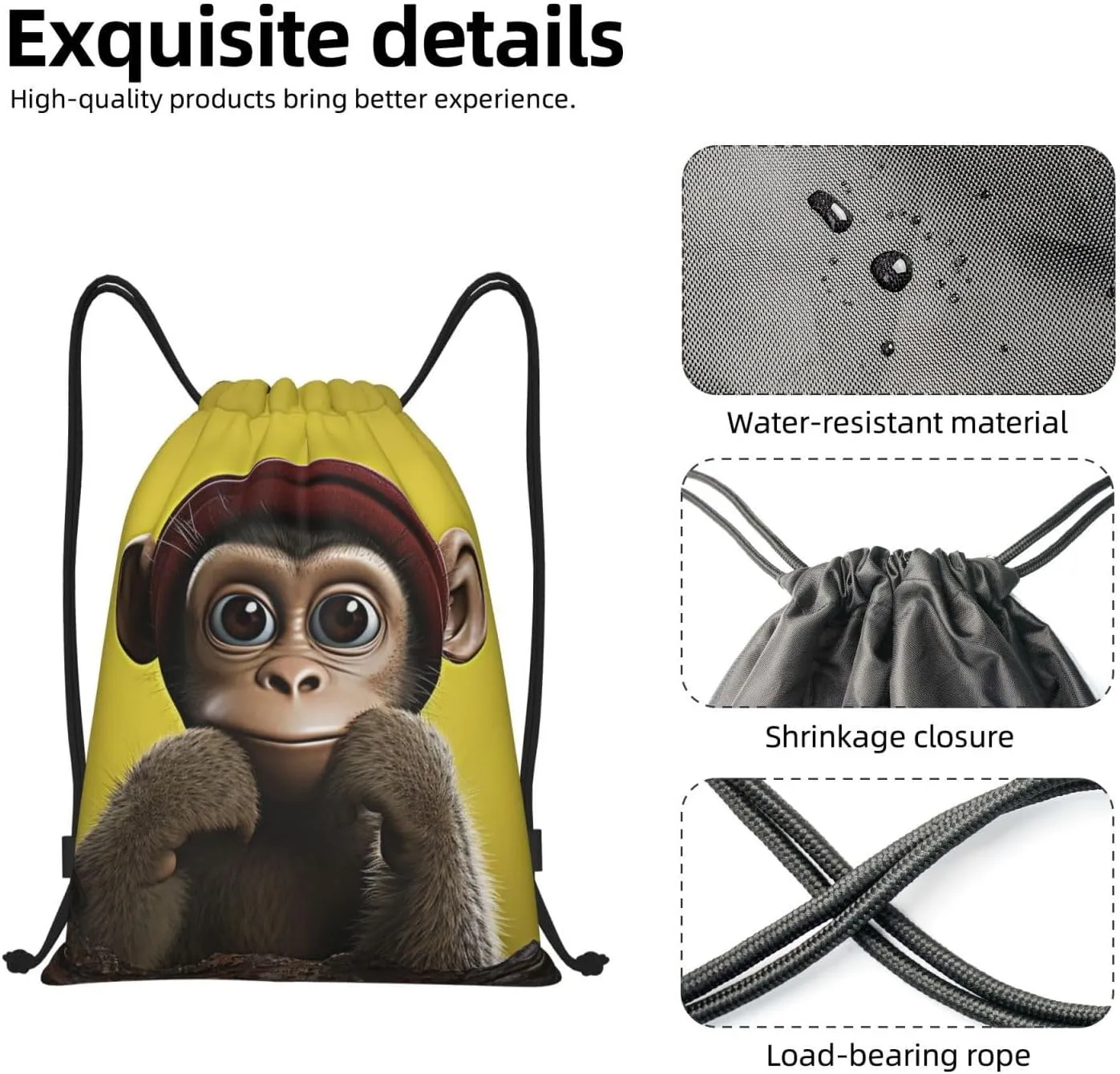 Curious Monkey Drawstring Bag Women Men Drawstring Backpack Waterproof Lightweight Gym Sackpack Yoga Bag,Small