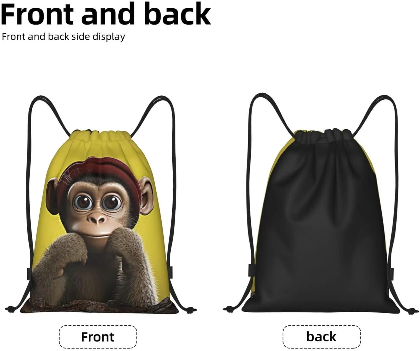 Curious Monkey Drawstring Bag Women Men Drawstring Backpack Waterproof Lightweight Gym Sackpack Yoga Bag,Small