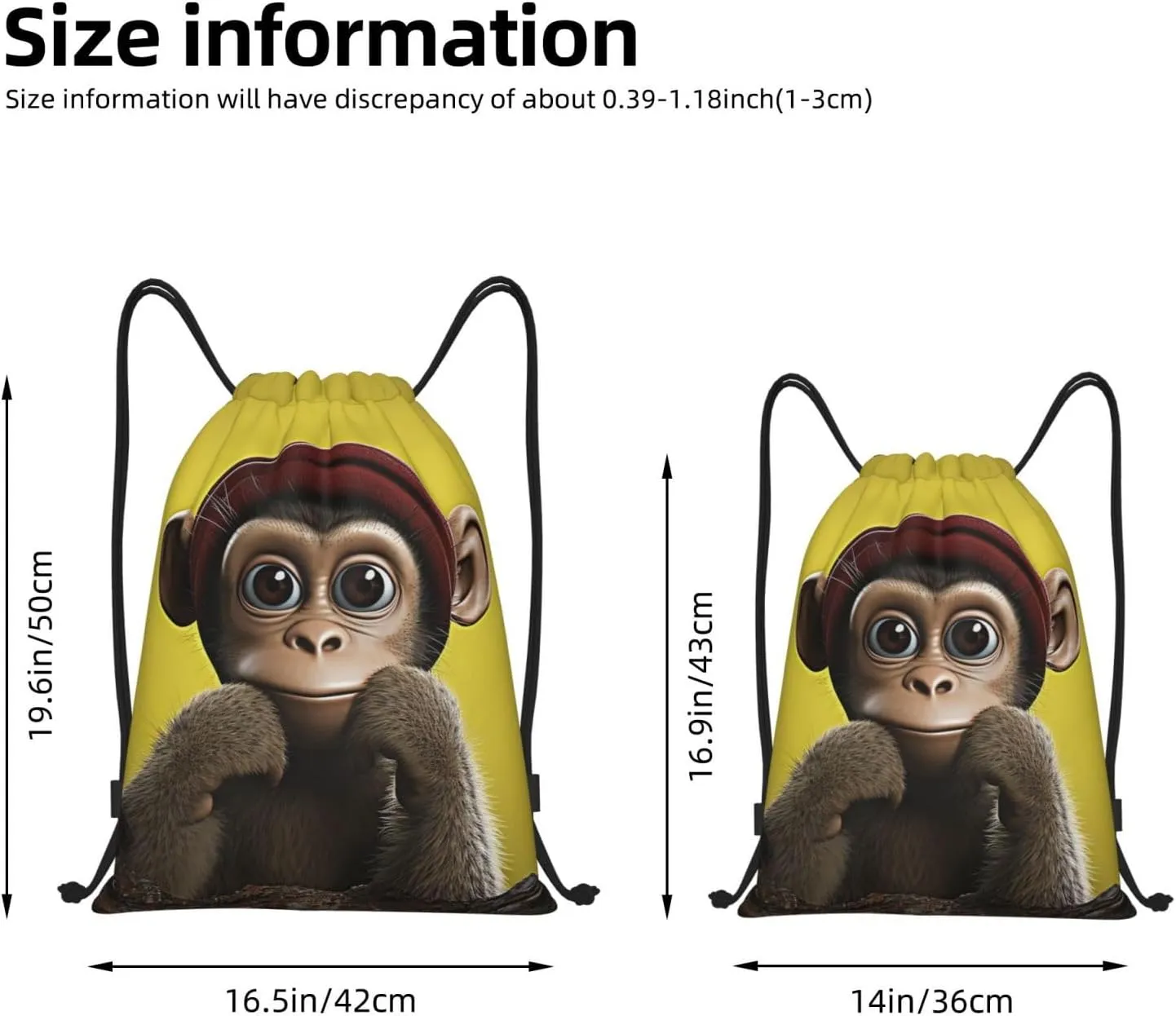 Curious Monkey Drawstring Bag Women Men Drawstring Backpack Waterproof Lightweight Gym Sackpack Yoga Bag,Small