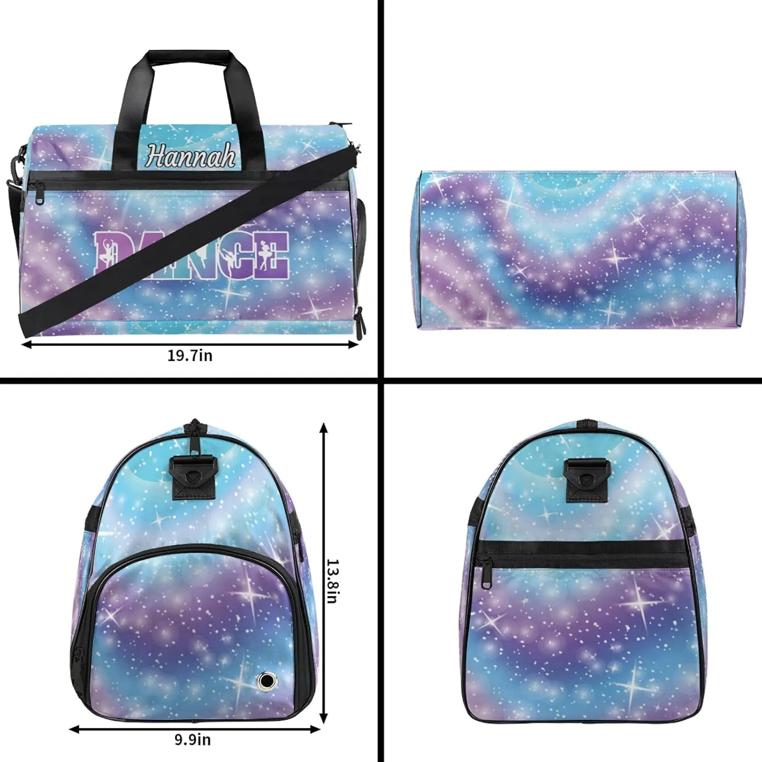 Custom Dance Duffel Bag with Shoe Compartment Personalized Sport Gym Bags Waterproof Customized Travel Duffel Bags Overnight Carry-On Tote, Cosmos Blue