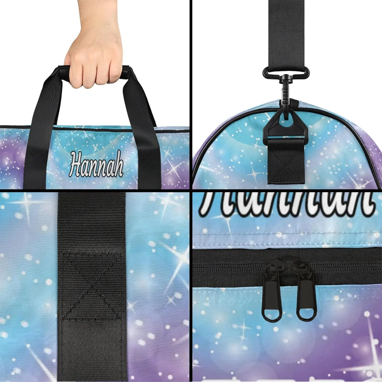 Custom Dance Duffel Bag with Shoe Compartment Personalized Sport Gym Bags Waterproof Customized Travel Duffel Bags Overnight Carry-On Tote, Cosmos Blue