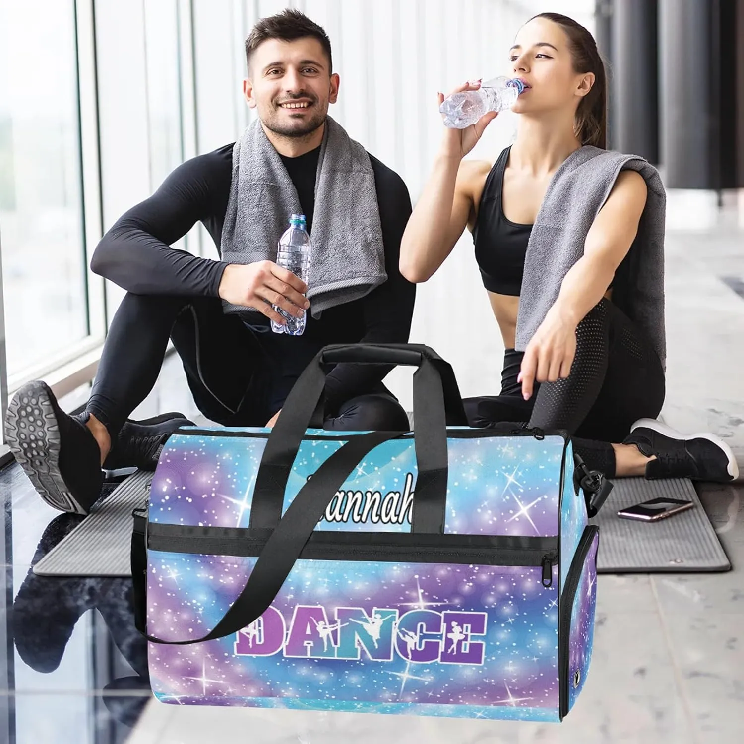 Custom Dance Duffel Bag with Shoe Compartment Personalized Sport Gym Bags Waterproof Customized Travel Duffel Bags Overnight Carry-On Tote, Cosmos Blue