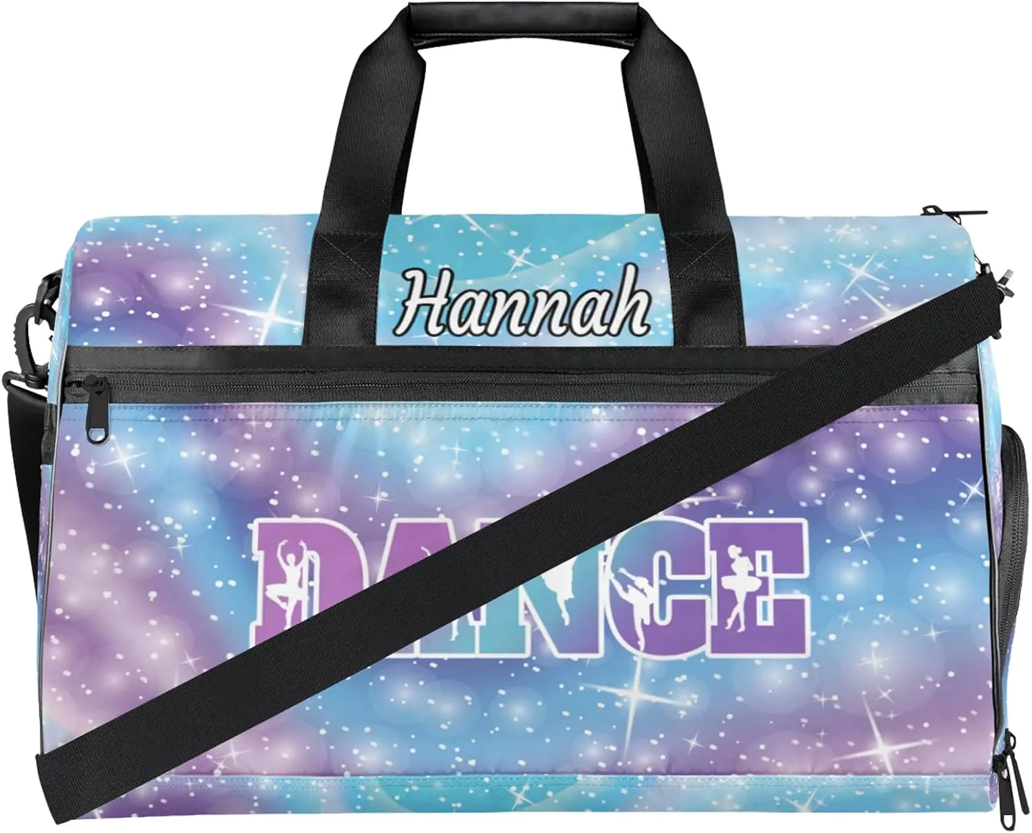 Custom Dance Duffel Bag with Shoe Compartment Personalized Sport Gym Bags Waterproof Customized Travel Duffel Bags Overnight Carry-On Tote, Cosmos Blue