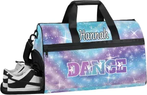 Custom Dance Duffel Bag with Shoe Compartment Personalized Sport Gym Bags Waterproof Customized Travel Duffel Bags Overnight Carry-On Tote, Cosmos Blue