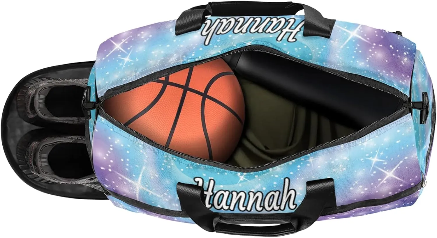 Custom Dance Duffel Bag with Shoe Compartment Personalized Sport Gym Bags Waterproof Customized Travel Duffel Bags Overnight Carry-On Tote, Cosmos Blue