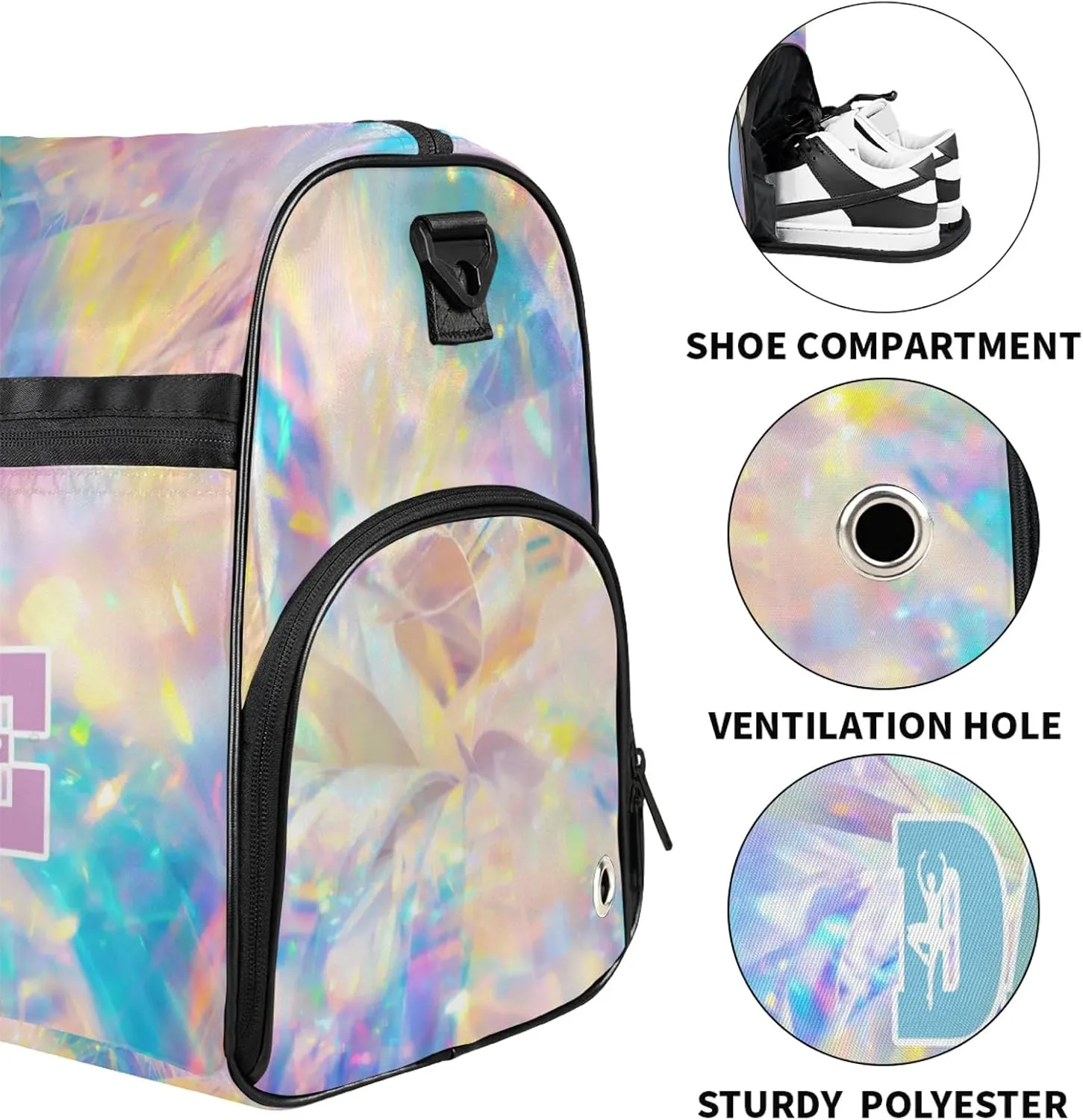 Custom Dance Duffel Bag with Shoe Compartment Personalized Sport Gym Bags Waterproof Customized Travel Duffel Bags Overnight Carry-On Tote, Gold