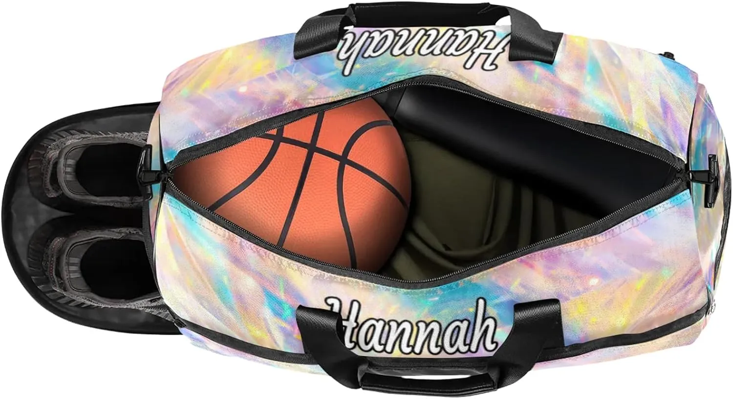 Custom Dance Duffel Bag with Shoe Compartment Personalized Sport Gym Bags Waterproof Customized Travel Duffel Bags Overnight Carry-On Tote, Gold