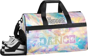 Custom Dance Duffel Bag with Shoe Compartment Personalized Sport Gym Bags Waterproof Customized Travel Duffel Bags Overnight Carry-On Tote, Gold