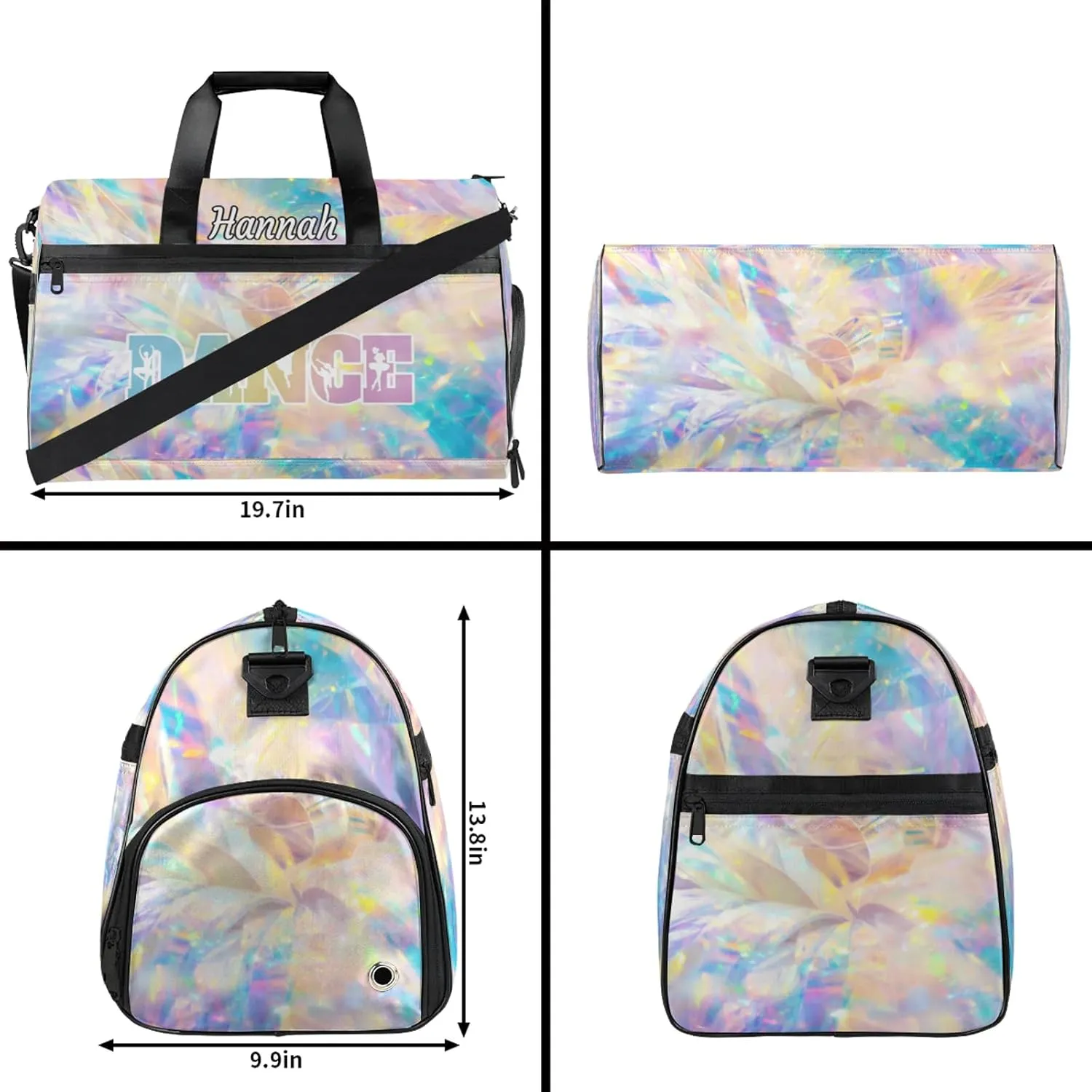 Custom Dance Duffel Bag with Shoe Compartment Personalized Sport Gym Bags Waterproof Customized Travel Duffel Bags Overnight Carry-On Tote, Gold