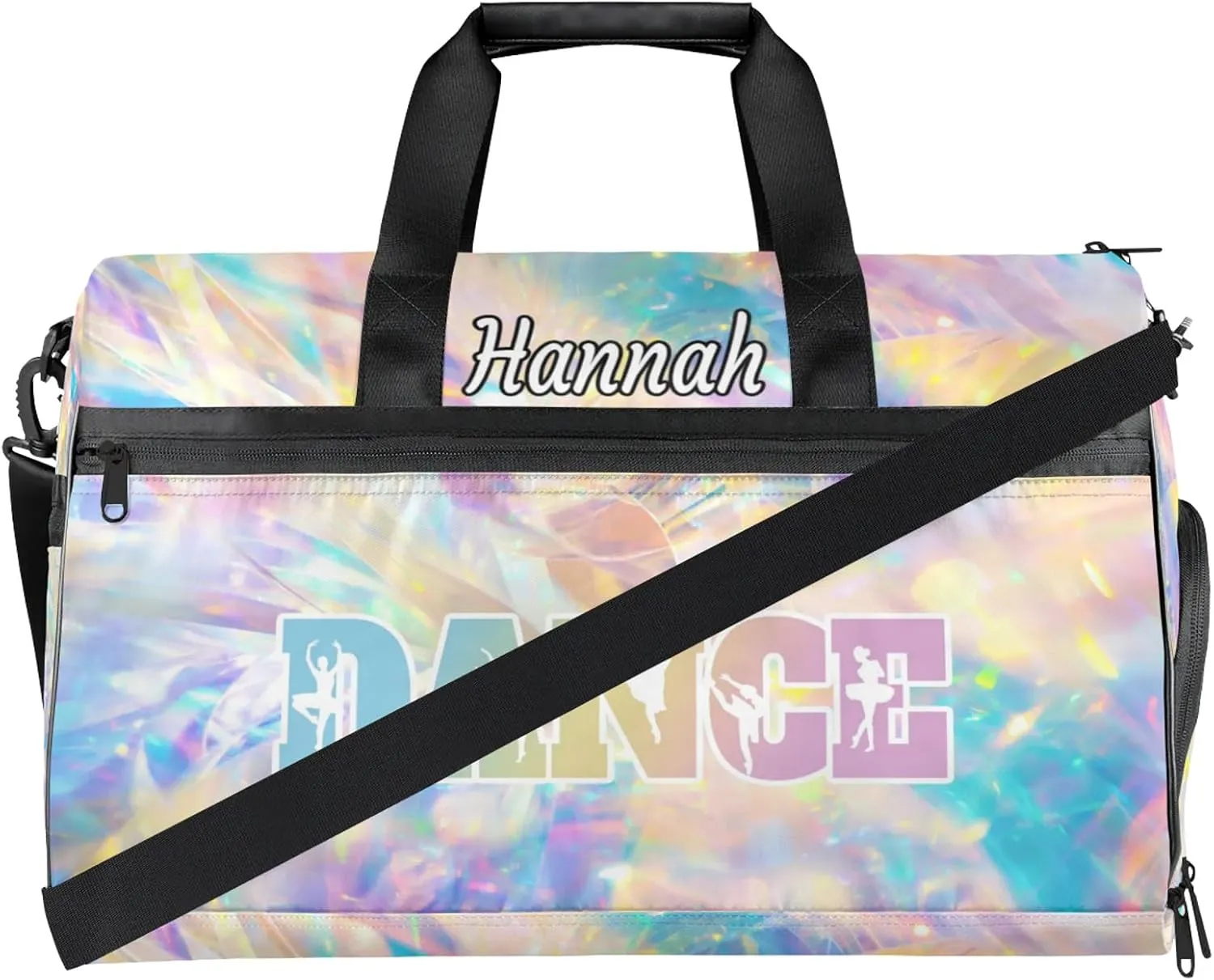 Custom Dance Duffel Bag with Shoe Compartment Personalized Sport Gym Bags Waterproof Customized Travel Duffel Bags Overnight Carry-On Tote, Gold