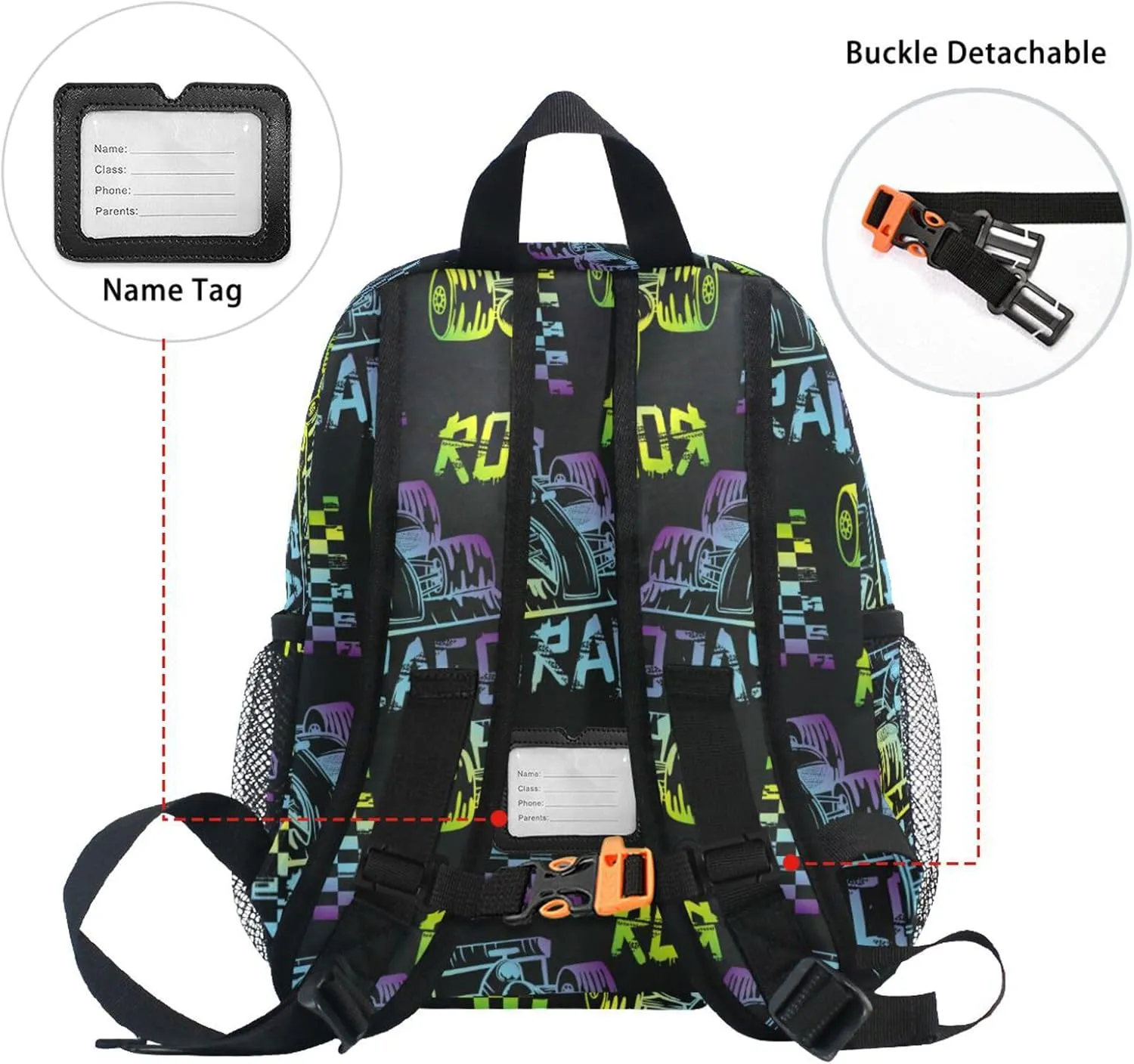 Custom Kids Toddler Backpack, Race Car Backpack for Boys Girls, Preschool School Children Schoolbag Nursery Junior Primary Student Travel Bag