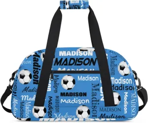 Custom Soccer Gym Bag Duffel Bag for Women Men, Personalized Name Travel Sport Bags Customized Footballs Bag, Blue