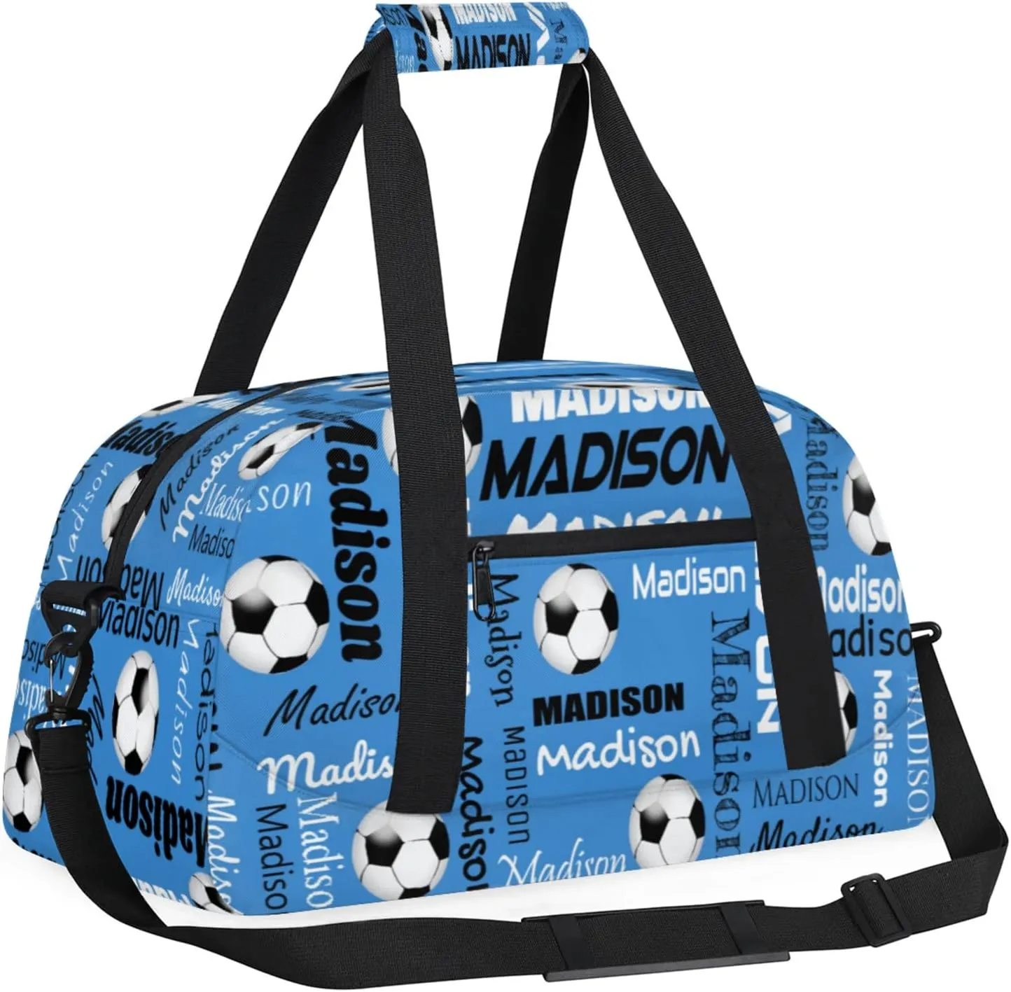Custom Soccer Gym Bag Duffel Bag for Women Men, Personalized Name Travel Sport Bags Customized Footballs Bag, Blue
