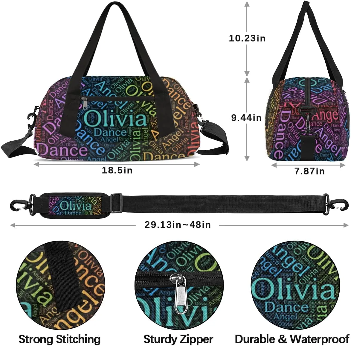 Customized Name 17 Kids Duffel Overnight Bag Girls, Personalized Teens Dance Bag Overnight Weekender Duffel Bags for Girls Travel School Practice