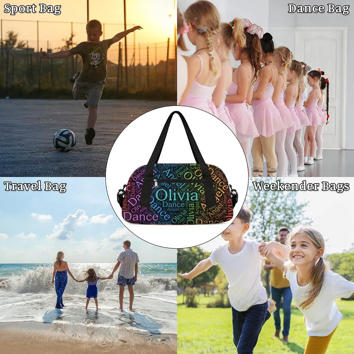 Customized Name 17 Kids Duffel Overnight Bag Girls, Personalized Teens Dance Bag Overnight Weekender Duffel Bags for Girls Travel School Practice