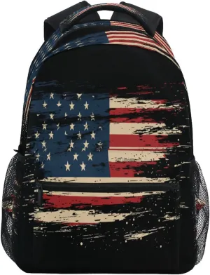 Cute Backpack for Men and Women Fashion Laptop Bookbag with Chest Strap for College Work Vintage Flag Black