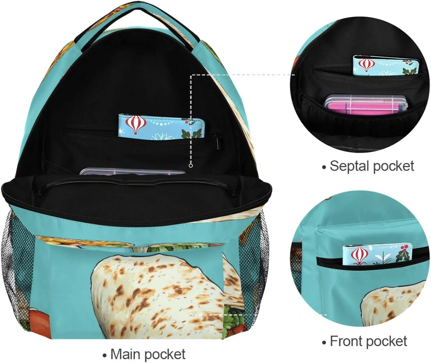 Cute Backpack for Teens Boys Girls Waterproof Diaper Bag Backpack with Chest Strap Gift Men & Women Greek Burrito Mexican Style