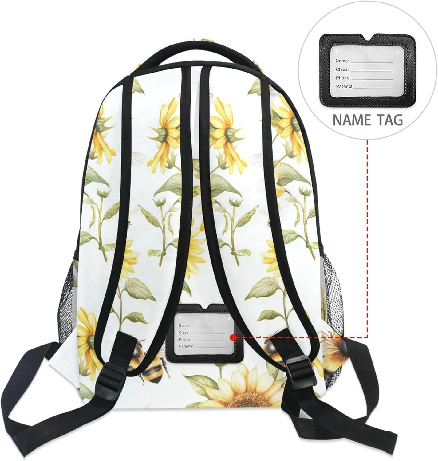 Cute Backpack for Teens Boys Girls Waterproof Laptop Bookbag with Chest Strap Gift Men & Women Cartoon Cute Bees Sunflowers