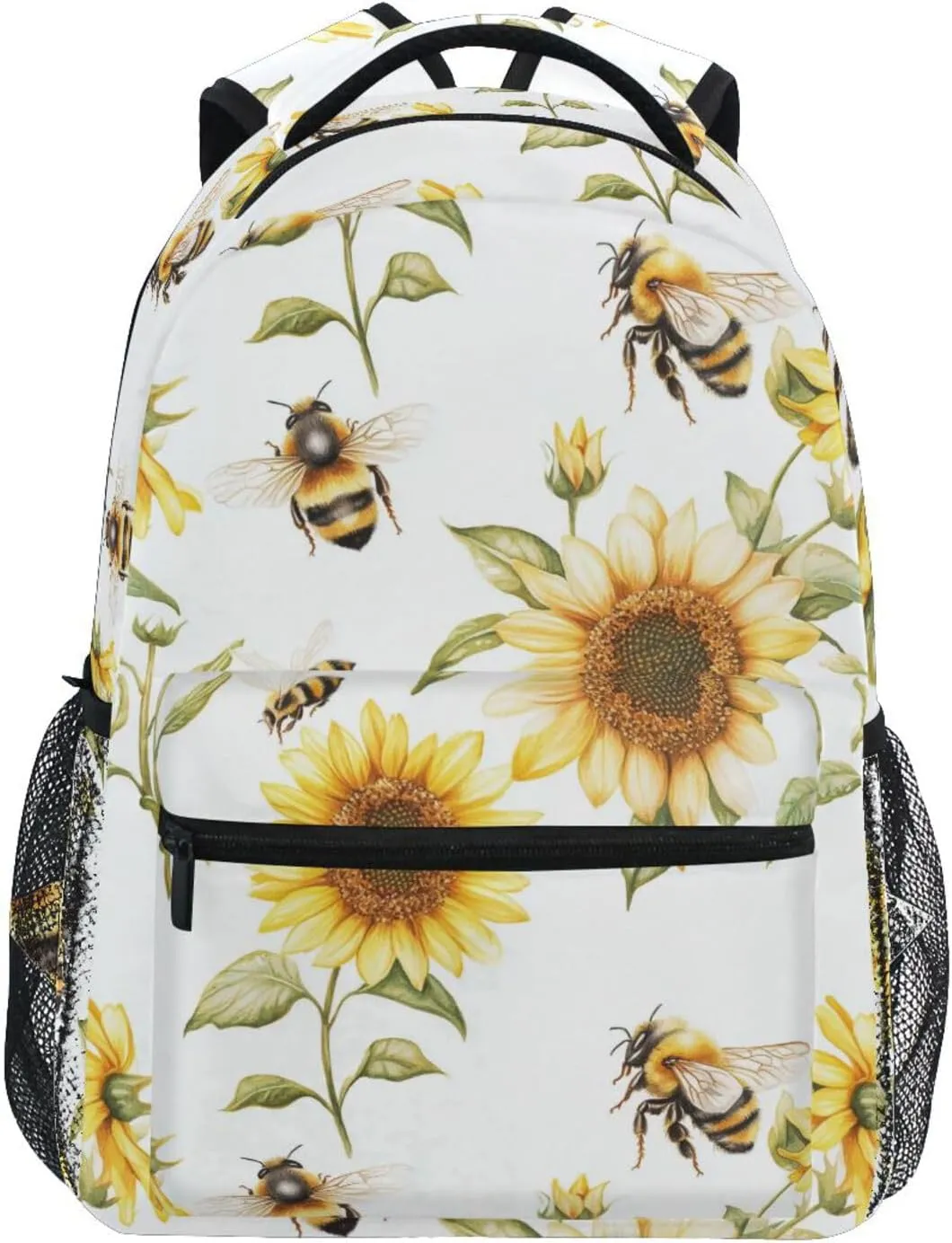 Cute Backpack for Teens Boys Girls Waterproof Laptop Bookbag with Chest Strap Gift Men & Women Cartoon Cute Bees Sunflowers