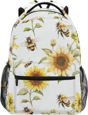 Cute Backpack for Teens Boys Girls Waterproof Laptop Bookbag with Chest Strap Gift Men & Women Cartoon Cute Bees Sunflowers