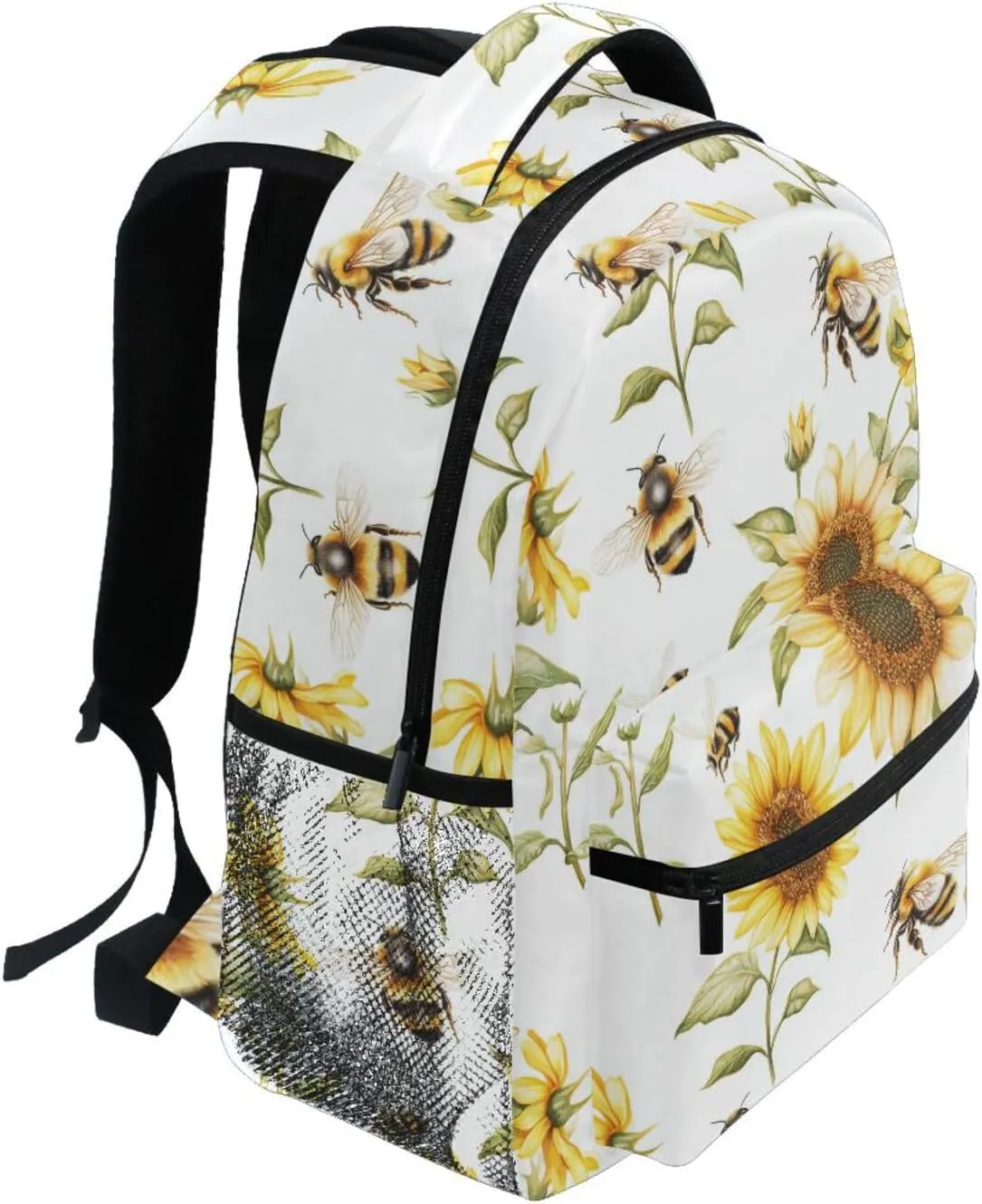 Cute Backpack for Teens Boys Girls Waterproof Laptop Bookbag with Chest Strap Gift Men & Women Cartoon Cute Bees Sunflowers