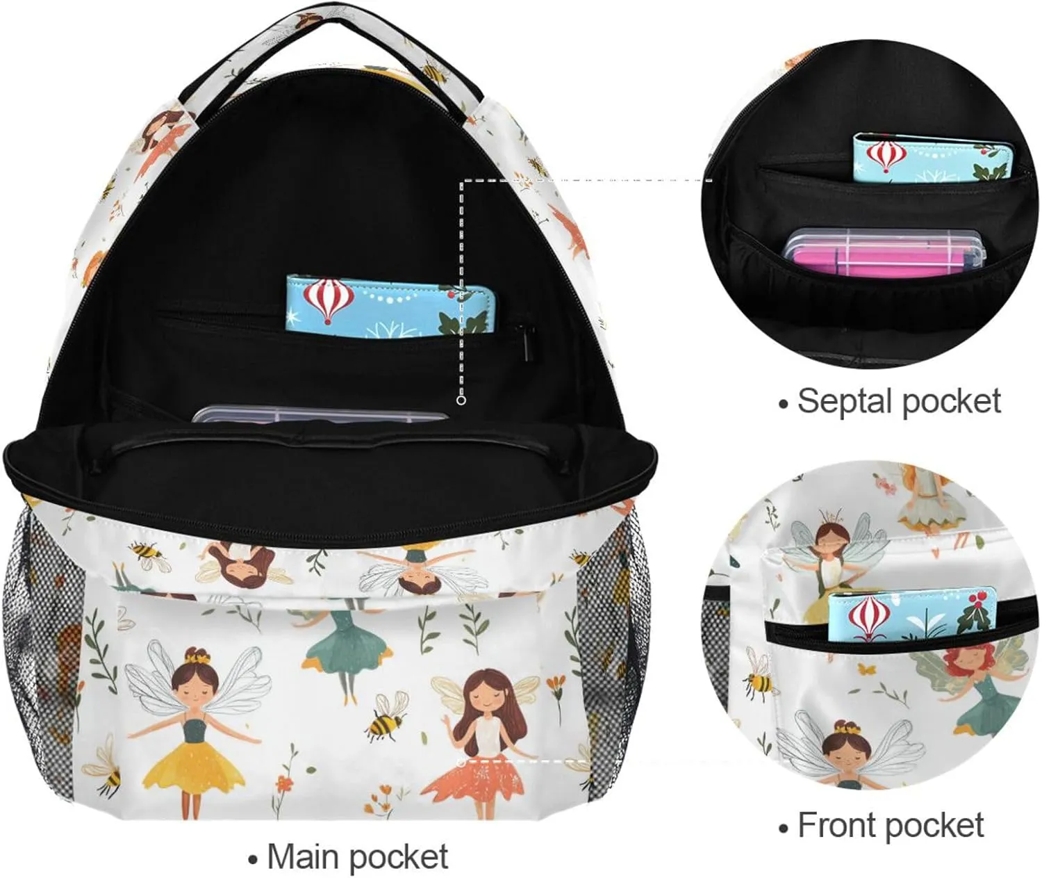 Cute Backpack for Unisex Adult Fashion Sports Backpack with Chest Strap for Business Work College Travel Trip Cartoon Sweet Fairy