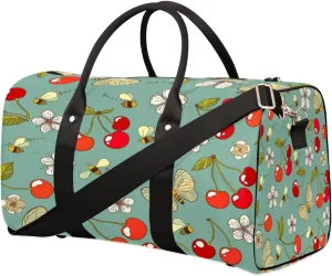 Cute Bee Fruit Cherry Duffel Bag Sport Gym Duffle Bag Travel Bag Waterproof Weekender Overnight Tote Bag Foldable Carry on Bag Training Shoulder Bag for Women Men