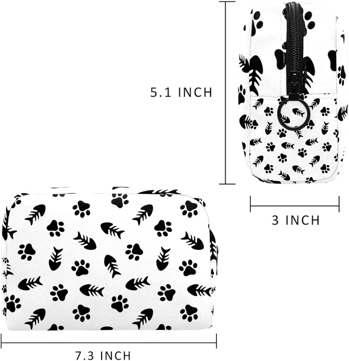 Cute Fishbone and Animal Paw Small Makeup Bags for Women Teen Girls, Makeup Storage Bag with Zipper Accessories Organizer Bag for Travelling