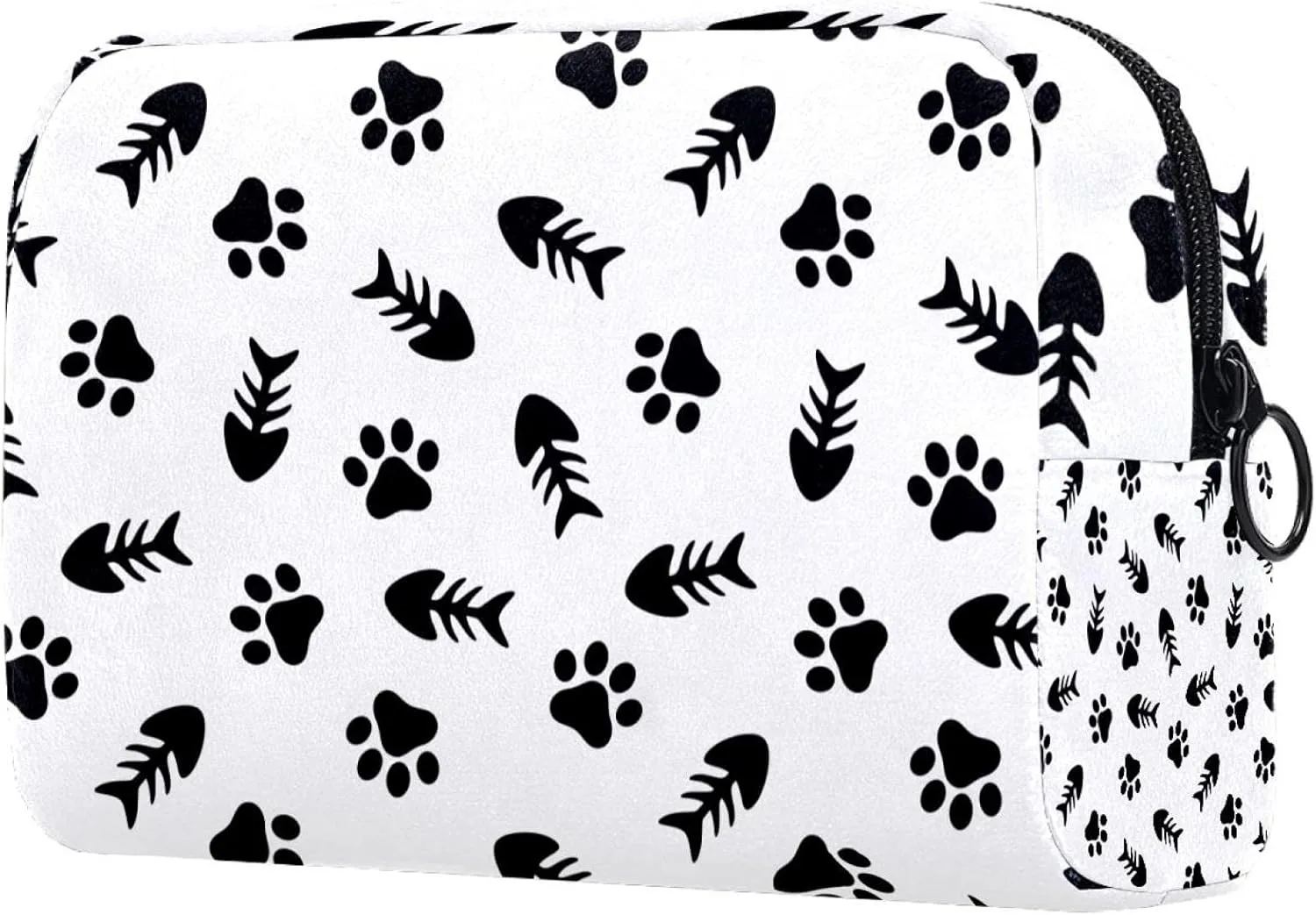 Cute Fishbone and Animal Paw Small Makeup Bags for Women Teen Girls, Makeup Storage Bag with Zipper Accessories Organizer Bag for Travelling
