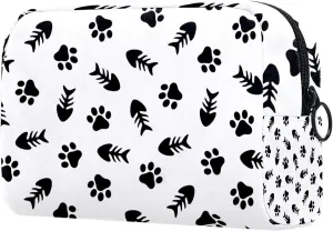 Cute Fishbone and Animal Paw Small Makeup Bags for Women Teen Girls, Makeup Storage Bag with Zipper Accessories Organizer Bag for Travelling