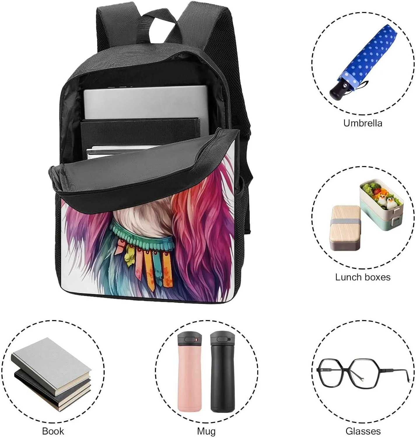 Cute Laptop Backpack Watercolor Cute Irish Wolfhound Dog Shoulder Bags Travel Backpack 17 Inch White