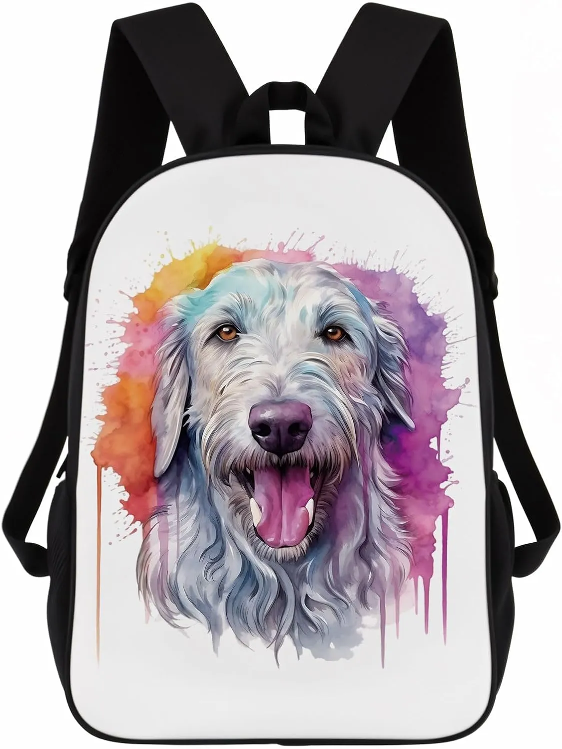 Cute Laptop Backpack Watercolor Cute Irish Wolfhound Dog Shoulder Bags Travel Backpack 17 Inch White