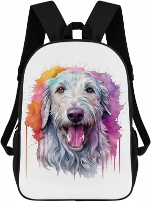Cute Laptop Backpack Watercolor Cute Irish Wolfhound Dog Shoulder Bags Travel Backpack 17 Inch White