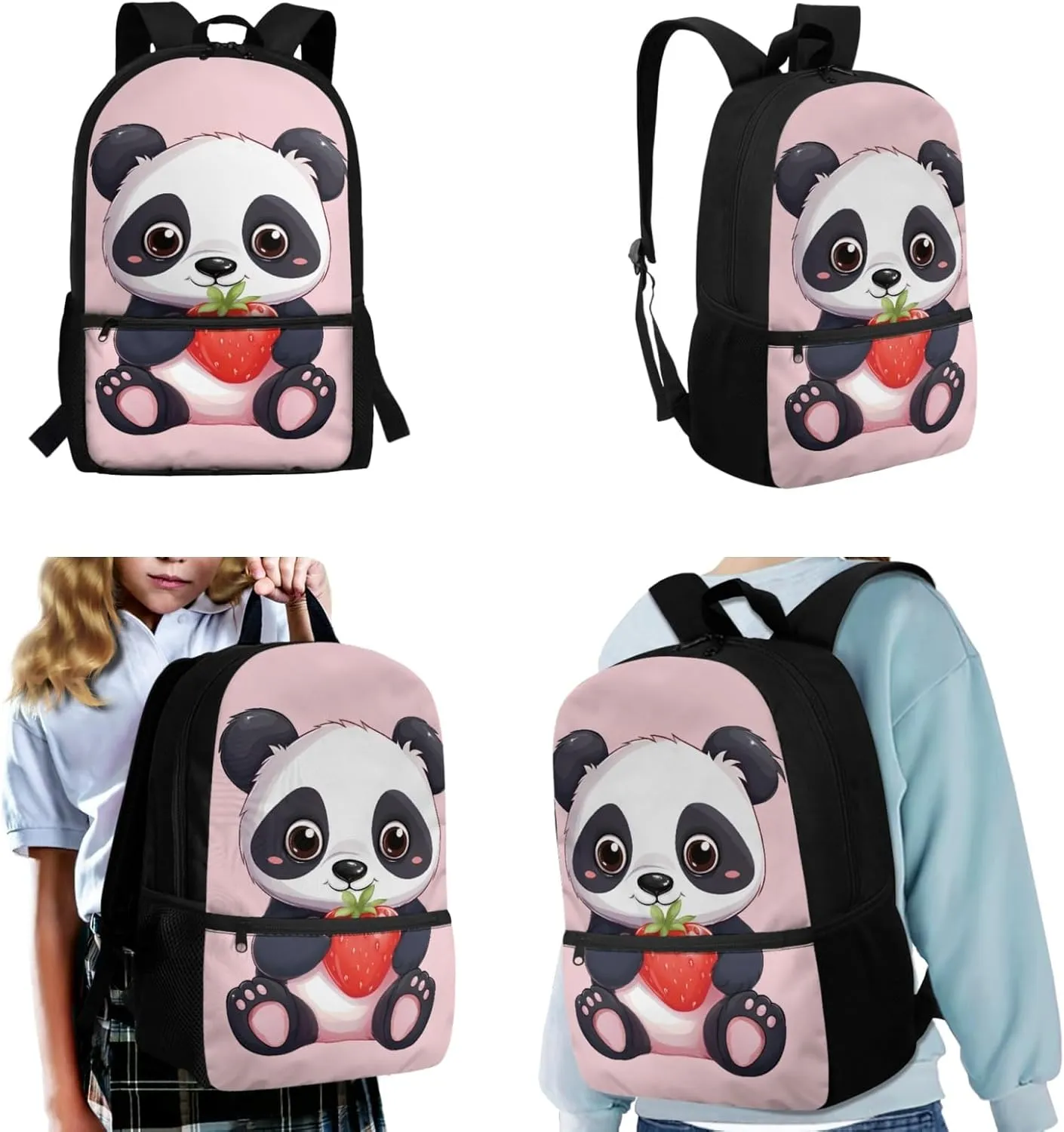 Cute Panda Carry On Backpack for Kids Lunch Tote Bag Large Pencil Case 3 In 1 Backpack School Supplies Elementary Book Bag Set for Back to School