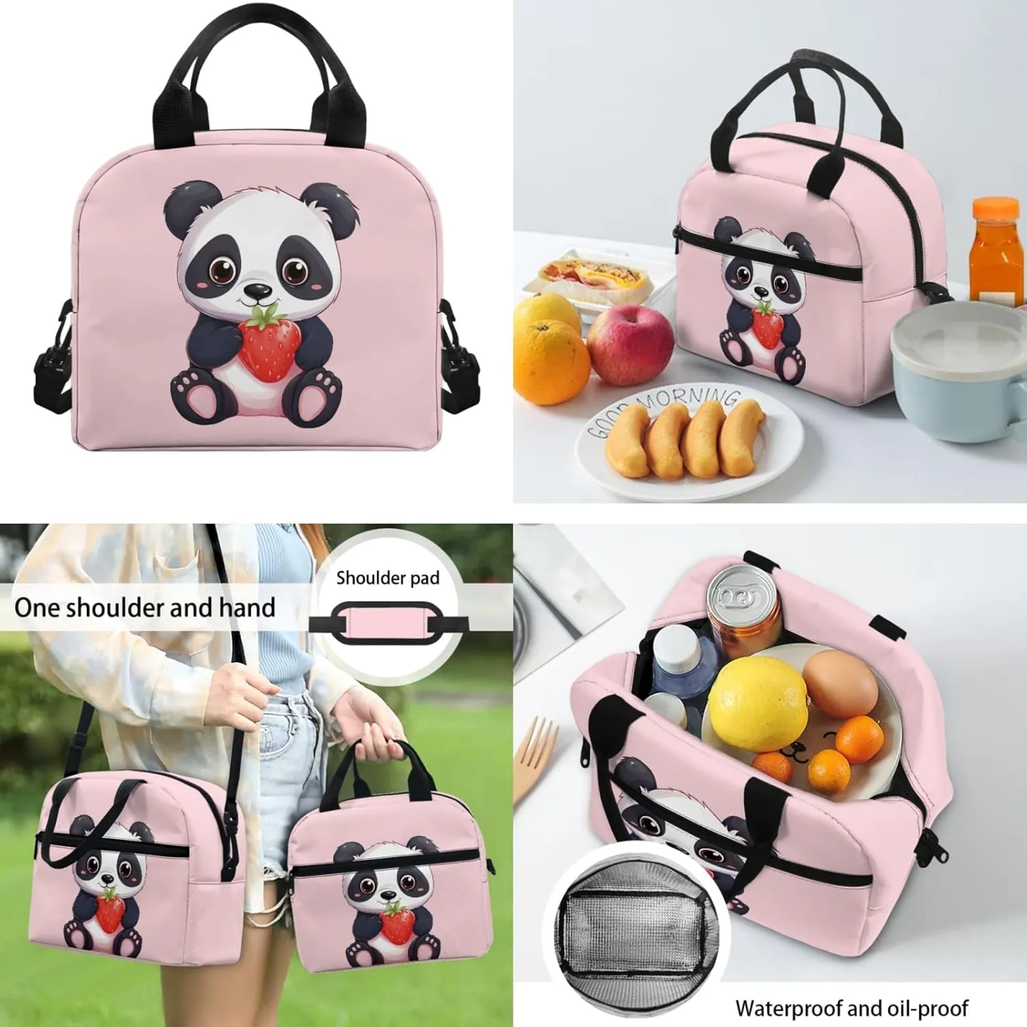 Cute Panda Carry On Backpack for Kids Lunch Tote Bag Large Pencil Case 3 In 1 Backpack School Supplies Elementary Book Bag Set for Back to School