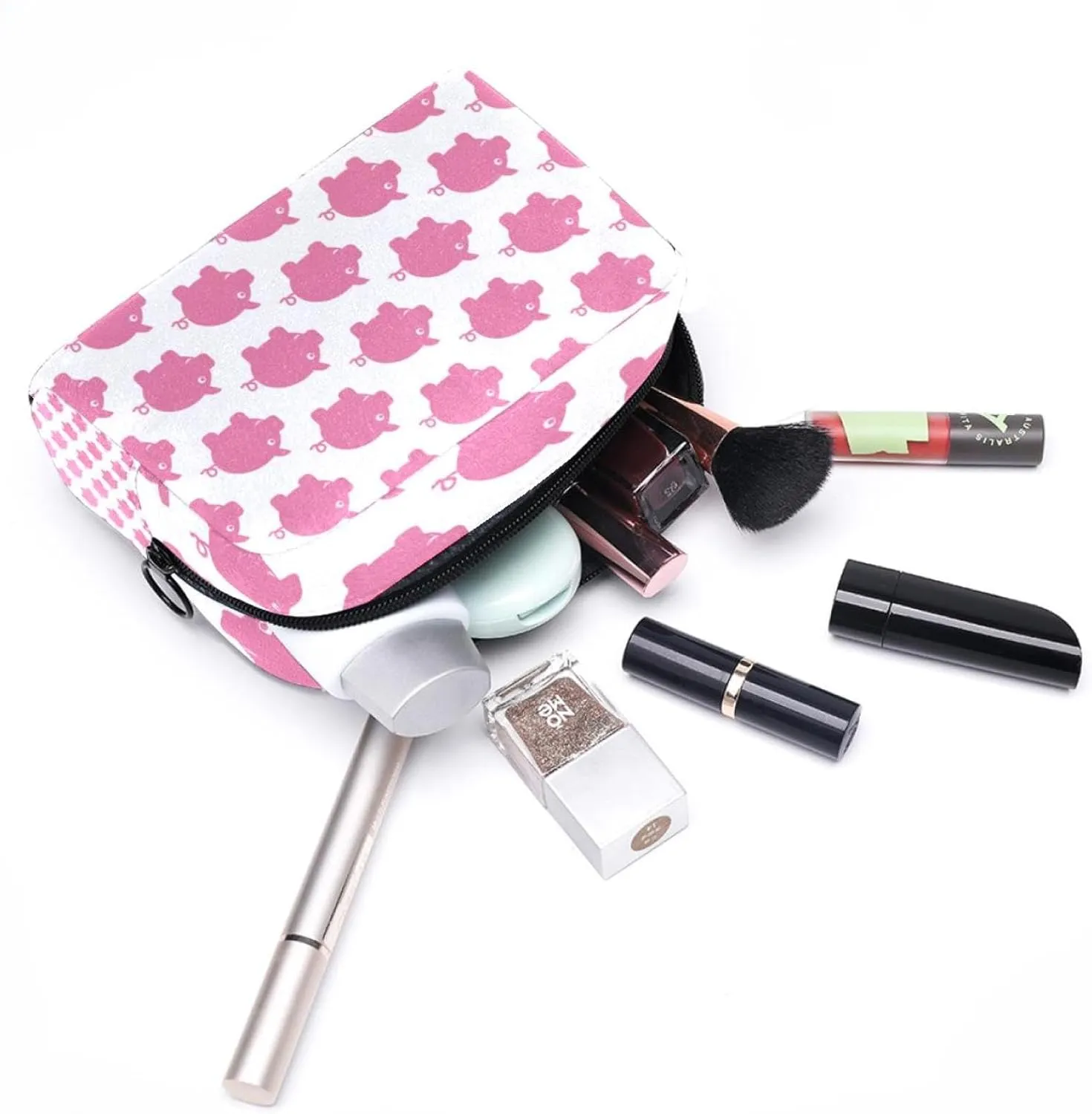 Cute Pink Pig Pattern Small Makeup Bag for Purse, Portable Cosmetic Bag Zipper Makeup Pouch for Women, Stationery, Toiletries, Travel Accessories