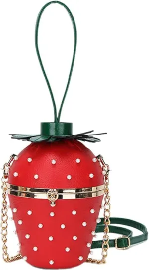 Cute Pu Leather Bag Purses Designer Shoulder Bags Strawberry Shape Bucket Bag Fashion Shiny Handbags with Detachable Chain