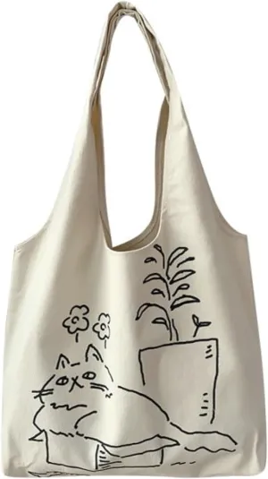 Cute Tote Bag for Women with Zipper, Funny Purse with Cats Dogs Large Canvas Shoulder Bag Handbag