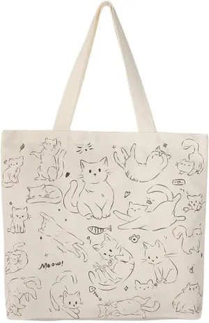 Cute Tote Bag for Women with Zipper, Funny Purse with Cats Dogs Large Canvas Shoulder Bag Handbag